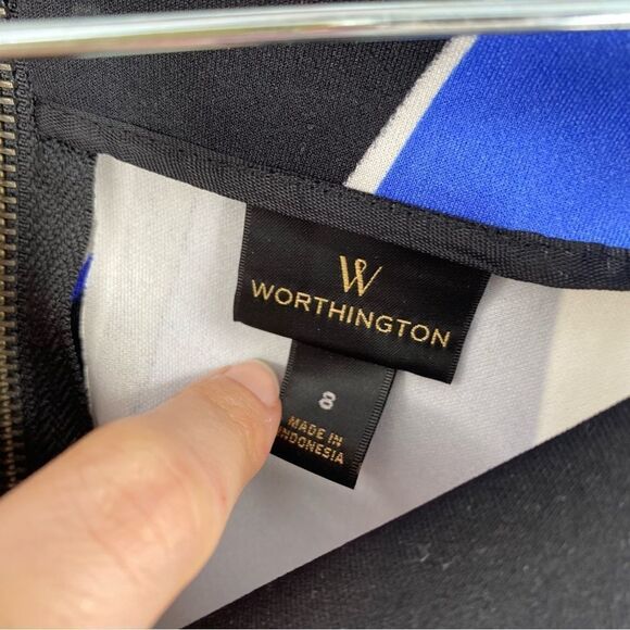 Worthington Women’s Color Block Mini Pencil Skirt size 8 Blue White - Picture 2 of 3
